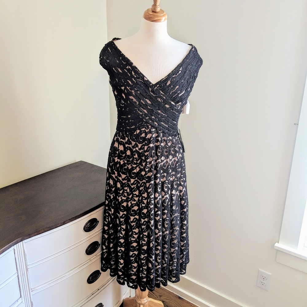 Adriana Pappel black and nude lace dress